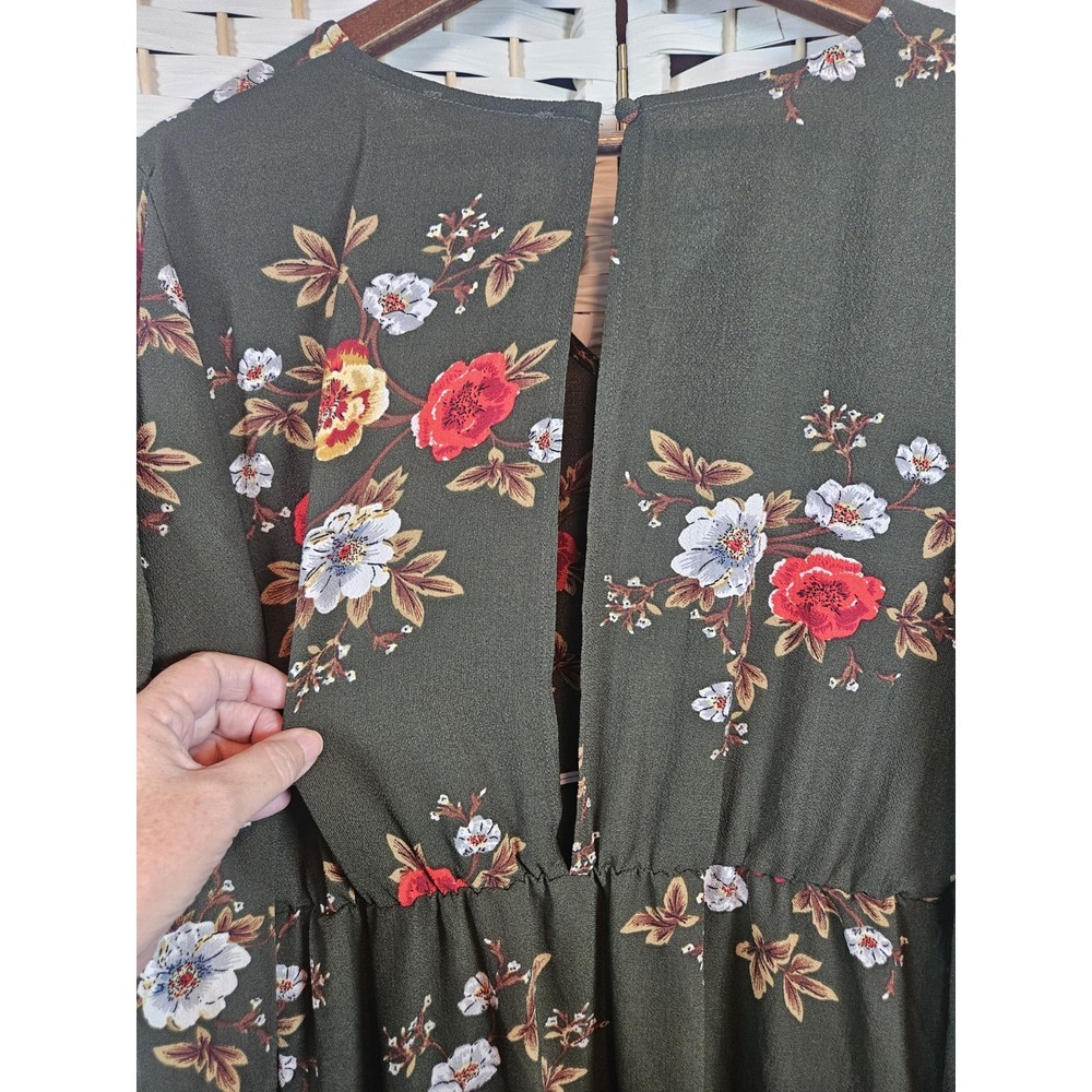 Simplee Womens Green Floral Dress Sz L Bloomcore Cottagecore Boho Missing Belt - Picture 7 of 11